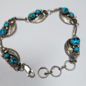 Handmade Navajo Sterling Silver & Sleeping Beauty Turquoise Bracelet – Signed